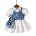 fashionexportfashionsummernew arrivalgirlsuitpure color puff sleeve dress with suspenders bag three-piece set