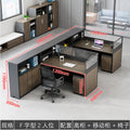 F-shaped two-seater desk with mobile cabinet and chair
