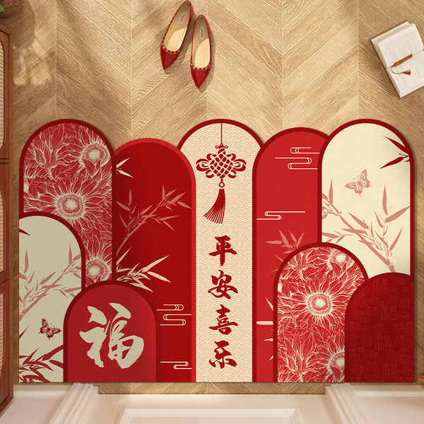 Festive Spring Festival floor mat entry door advanced sense festive decoration red door mat entrance can be cut diatom mud floor mat