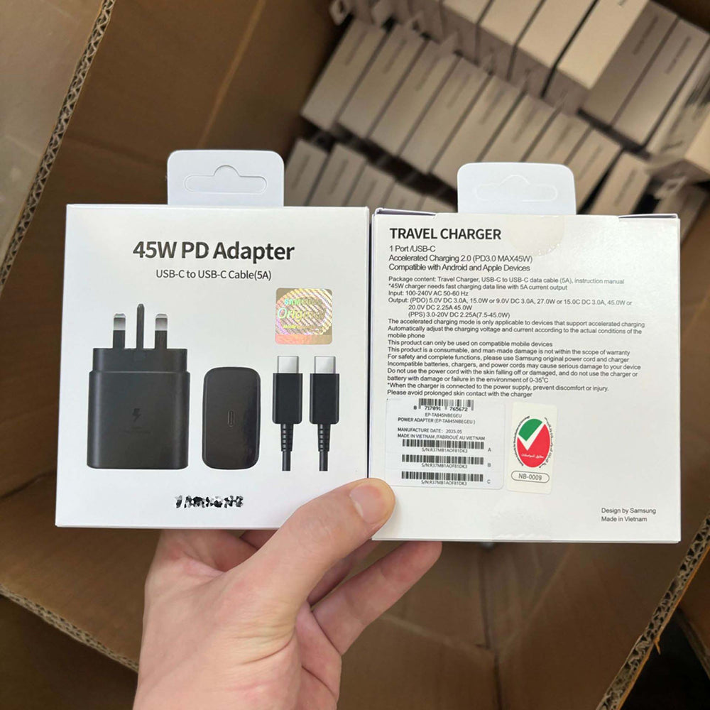 Original t845 charger, compatible with samsung phones, 45w european/uk plug, super fast charge 2.0 charging adapter