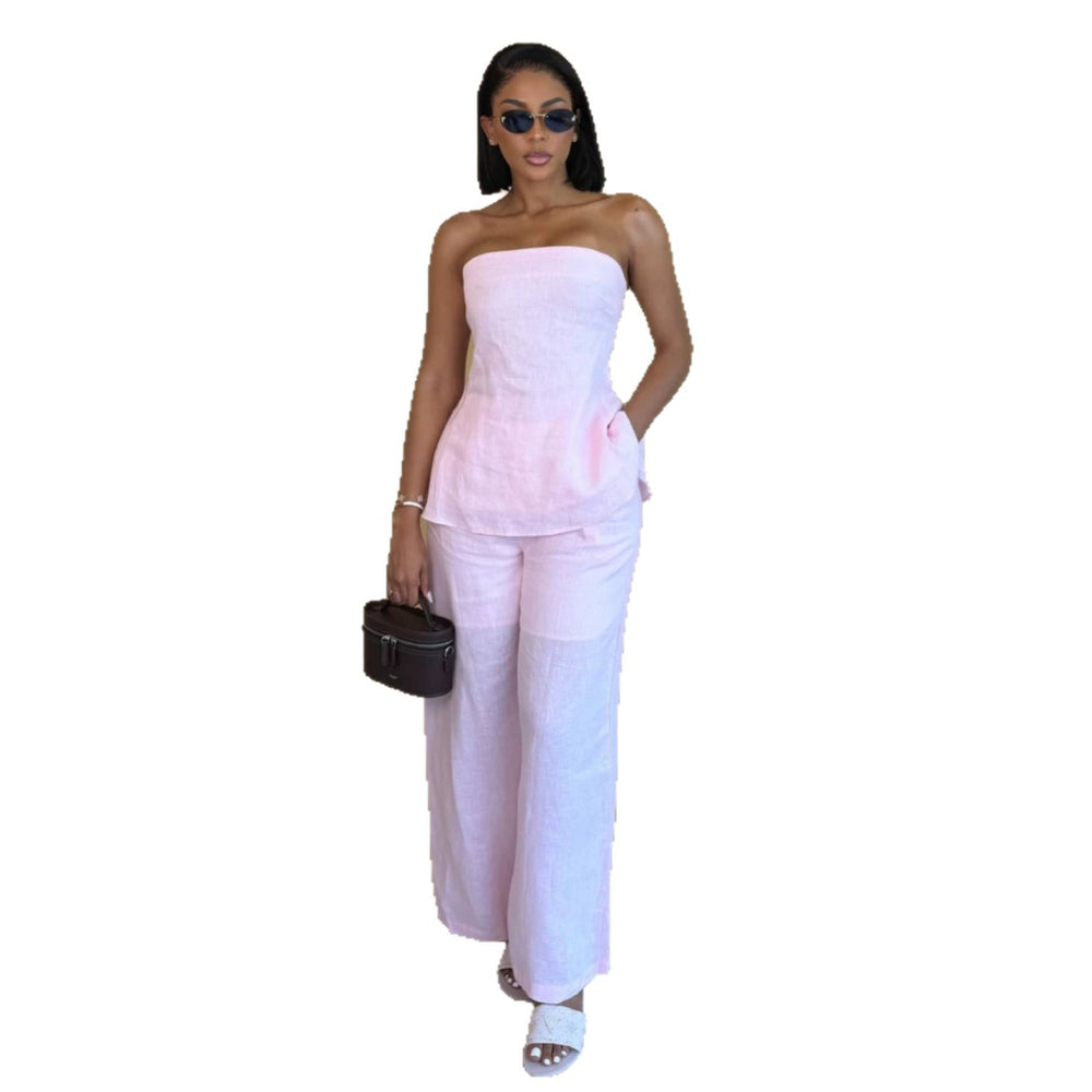 Fashion cross-border women's clothing  summer new fashiontube top sleeveless backless pleated tops high waistpantssuit