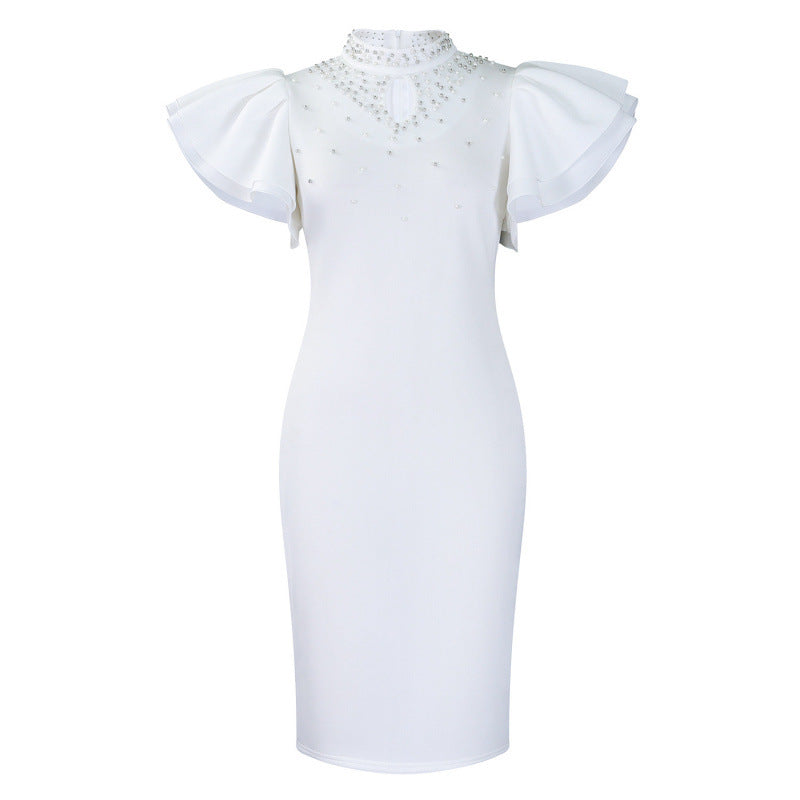 Women's foreign trade fashion:  new sexy ruffle sleeve beaded party evening gown african dress