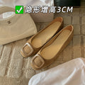 Black french square buckle flatsflatsflats round toe slip-on hidden heel suede work clothing women's shoes low heel casual