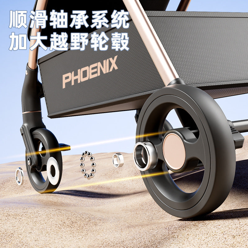 Phoenix baby walking artifact high landscape one-click folding baby walking baby one-way four-wheel shock absorber baby trolley can lie down