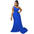 X5819 european and american new arrival   fashion solid color party bodycon one-shoulder sleeve maxi dress for women