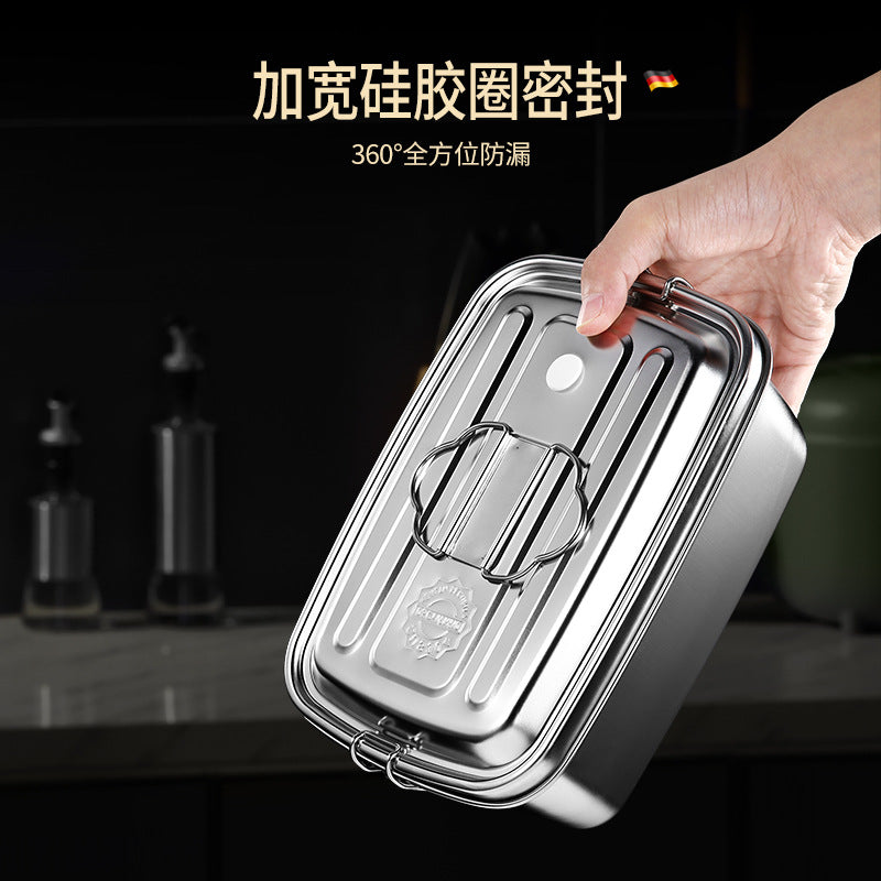 304 stainless steel heatable lunch box, kitchen sealed refrigerator storage crisper, silicone double-layer grid bento box