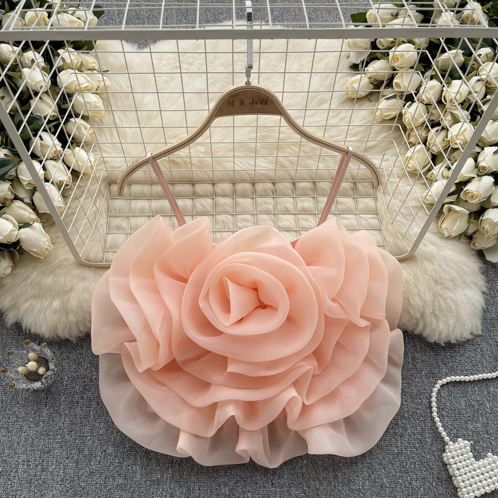 Niche style resort style organza stereo flower camisole women's summernew arrival chic chic easiest for match short tops