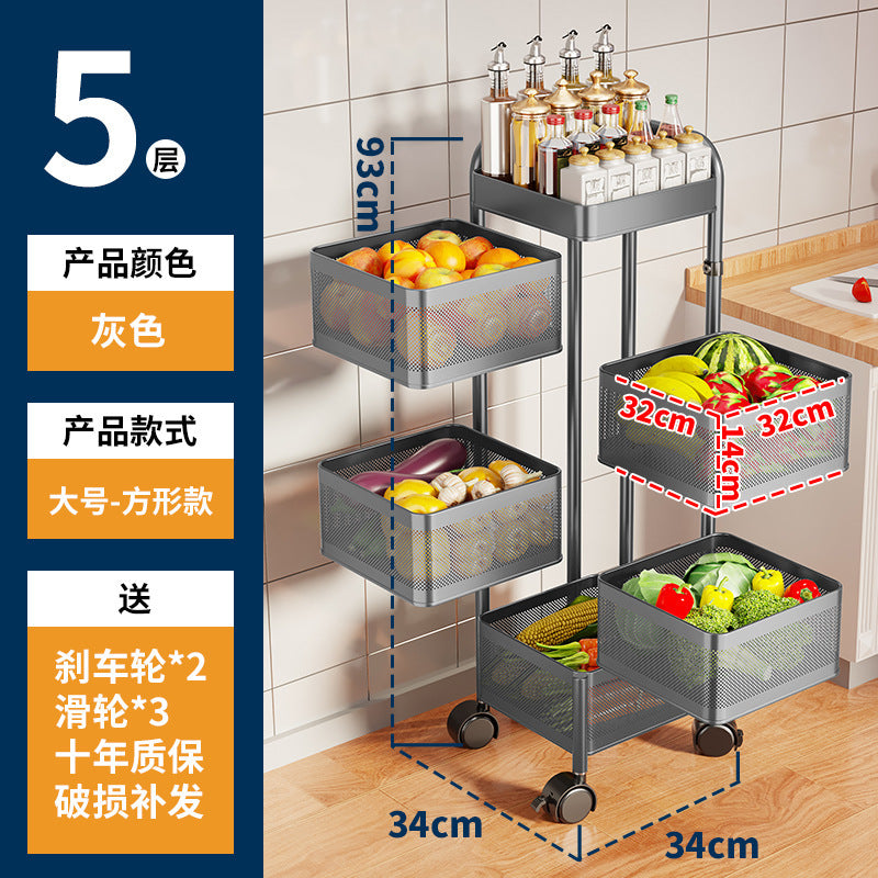 360-degree rotating vegetable organizer, kitchen floor-standing multi-tier round storage rack, dedicated basket storage for vegetables