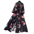 French court style dress - women's autumn  - high-end fashion, tie-waist, lantern sleeves, single-breasted long dress