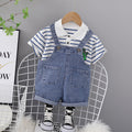 Children's denim shorts overalls polo shirtstripestwo-piece setsummerk-style 0-3 years old small and medium-sized children new arrivalin stock