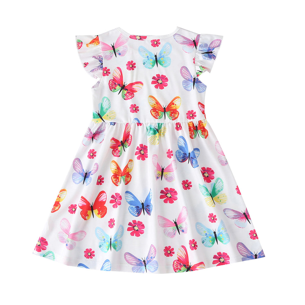 Five-piece set: flutter sleeve digital print dress