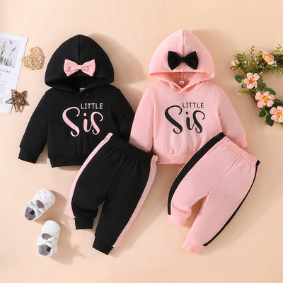 European and american style new spring/autumn baby letter print long sleeve hoodie top + solid color pants 2-piece set - dropshipping available