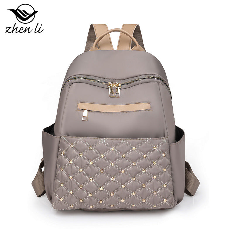 Cross-border wholesale nylon waterproof backpack 2023 new casual simple women's bag large capacity diamond travel backpack