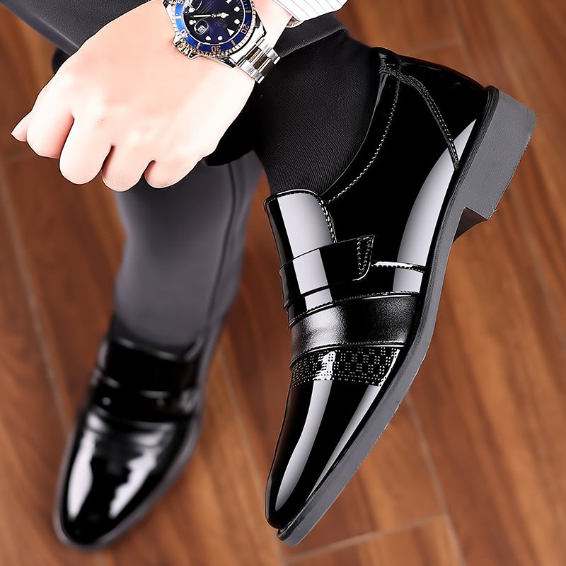 New men's slip-on low-cut patent leather dress shoes - british style glossy loafers, plus size available, formal & casual leather shoes