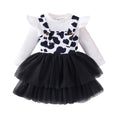 european and american style autumn/winter new collection: girls' plaid long-sleeve top and cow print suspender mesh skirt set (sizes for toddlers and young children)