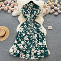 French sweet and gentle style v-neck floral chiffon dress - women's summer cinched waist, slimming, vacation-ready, fairy dress