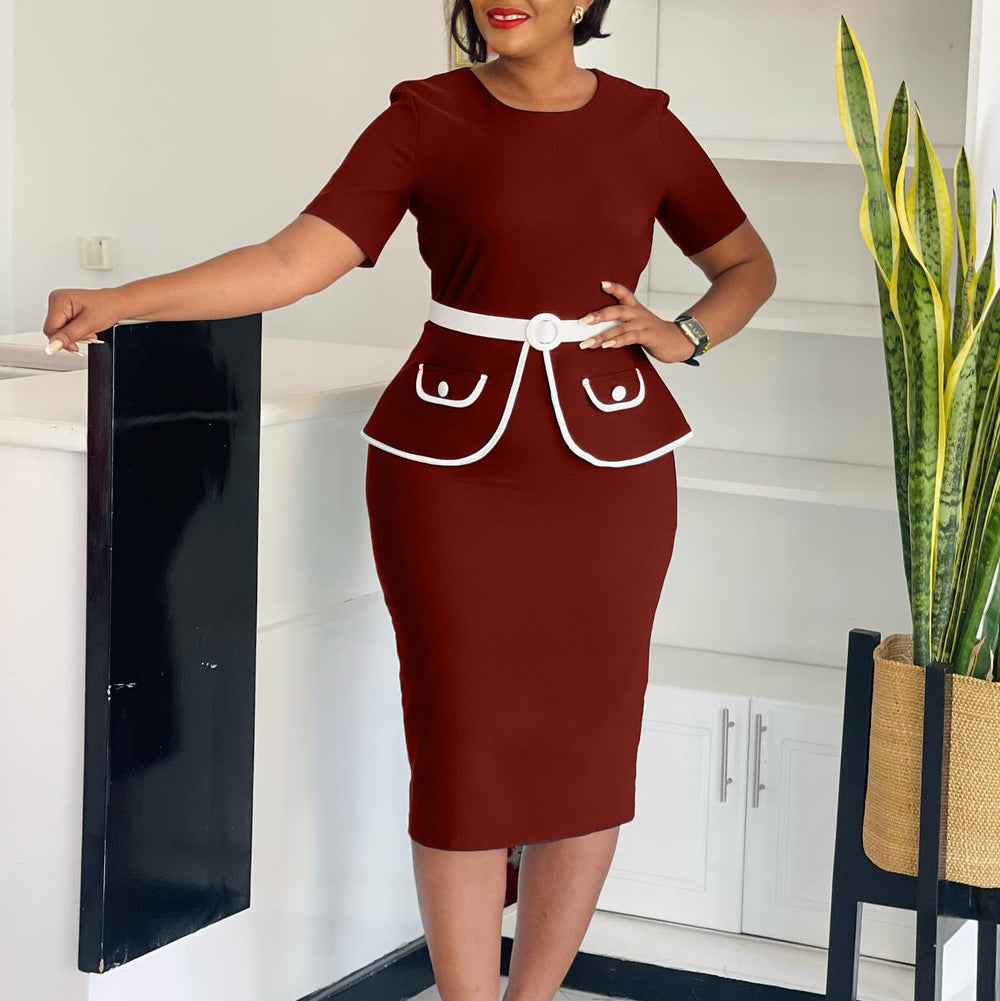 D3339  women's fashion european and american style elegant stretch bodycon short sleeve office lady african plus size dress