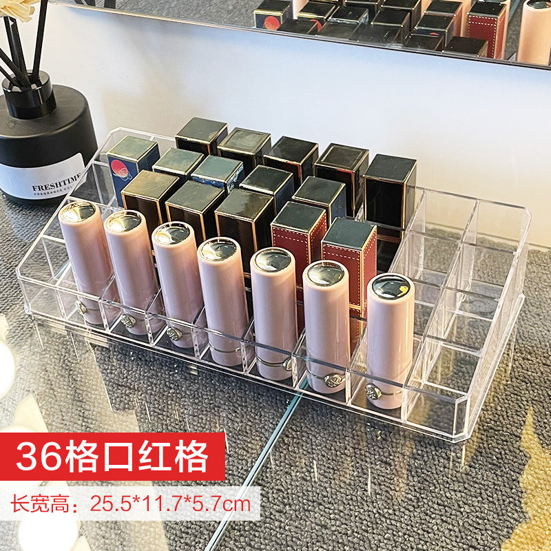Lipstick organizer display case - multi-compartment storage shelf - trendy, girly, transparent design - home cosmetics organizer