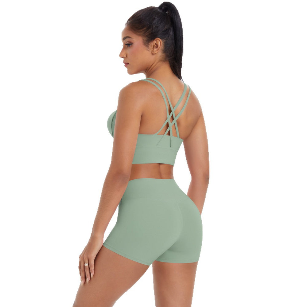New arrival: barely-there brushed nylon yoga set - criss-cross back sports bra & quick-dry, figure-hugging, butt-lifting workout outfit