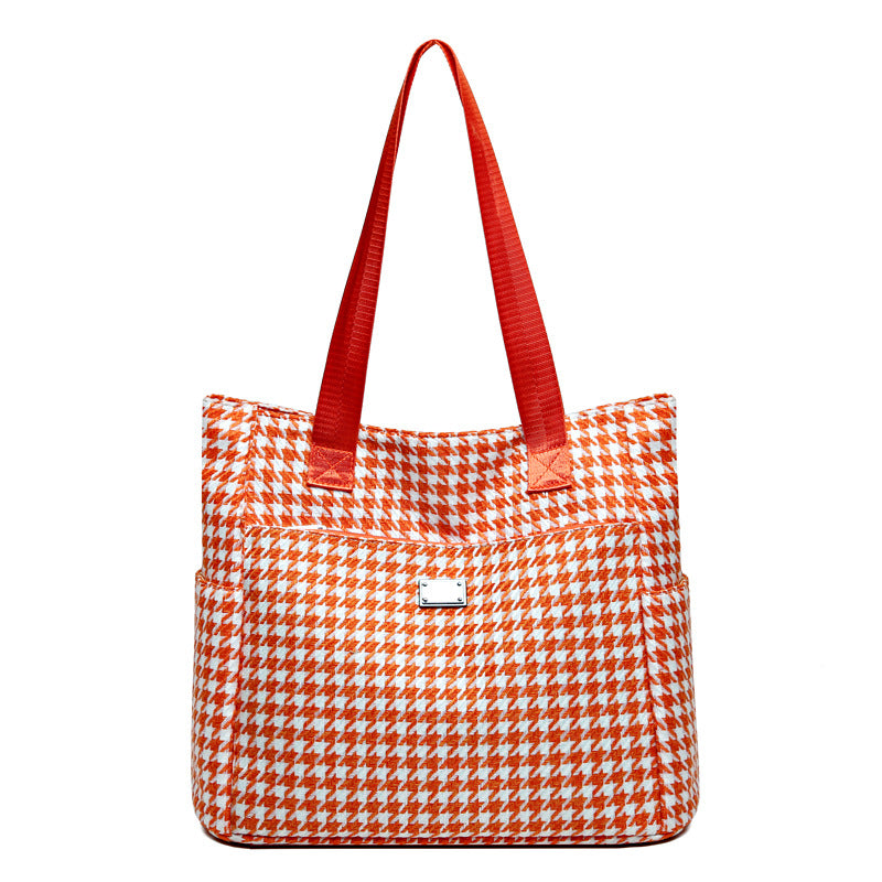 2023 fashion new arrival houndstooth canvas bag large capacity popular casual shoulder bag simple versatile tote bag for women