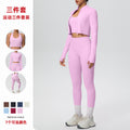 New halter neck backless zip-up outerwear yoga set - high-waisted, butt-lifting, compression fit - perfect for running, fitness, and gym workouts (3-piece set)