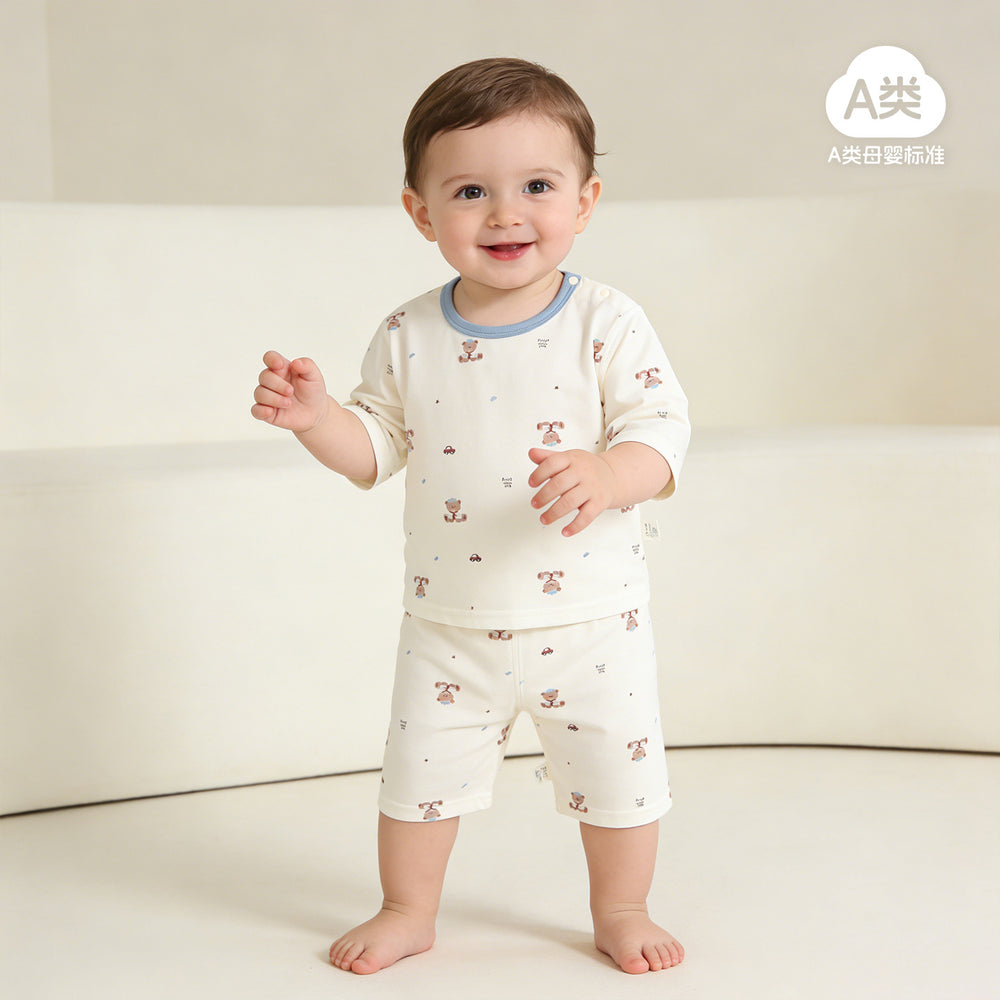 Baby pajamas modal cotton thin style kids' loungewear summer boys' and girls' three-quarter sleeve air conditioning suit two-piece set