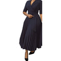 C8599exportfall and winternew arrivalwomen's olfashion suit collar pleated waistplus size africandress