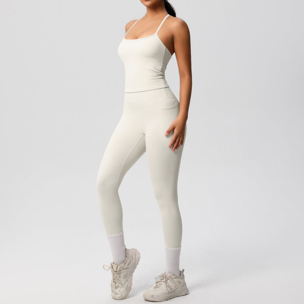 fashion tight yoga brushed vest sports casual outdoor running fitness yoga clothes two-piece set for women