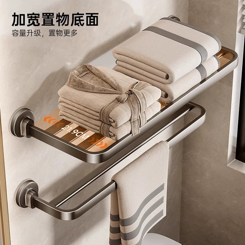 [Sample customization] Bathroom strong suction cup bath towel rack space aluminum rack non-punching towel storage rack