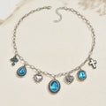 Wholesale blue gemstone necklace - european & american cross-border, light luxury, high-end, baroque heart, teardrop, and cross pendant necklace for women