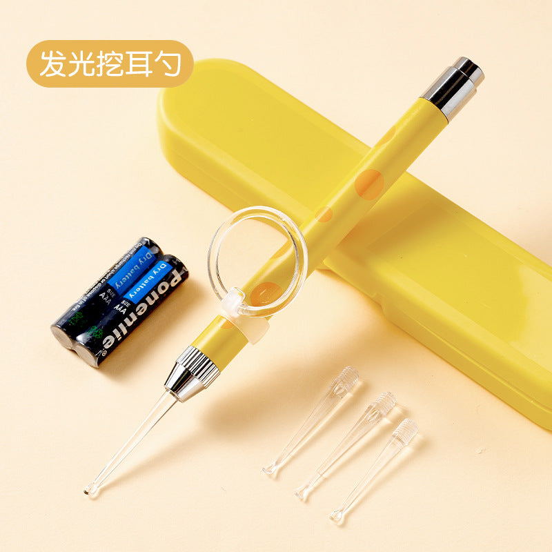 Giraffe ear cleaning kit - lighted ear spoon, safe & visible earwax removal tool for kids, includes tweezers