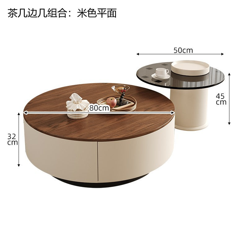 Minimalist mid-century modern round solid wood coffee table for home living room, light luxury small apartment, modern high-end creative combination