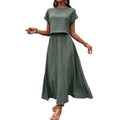fashion  2-piece set of women's pure color short-sleeved tops and casual a-line skirt suit