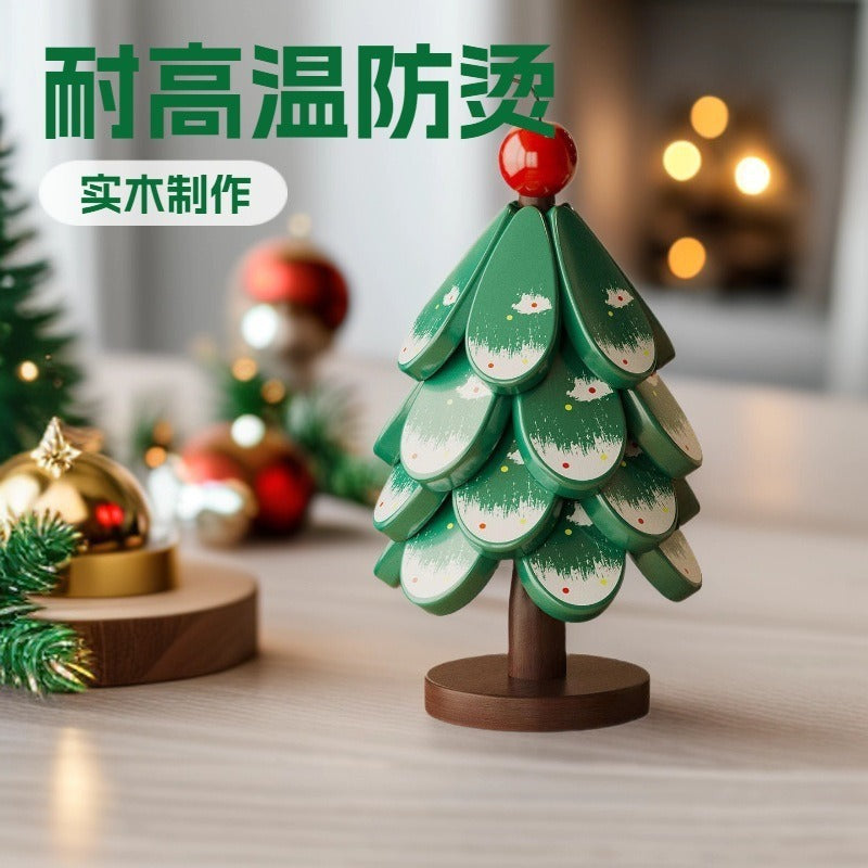christmas tree solid wood insulation mat, a tree coaster, dining table decoration, creative oven mitts pad, high temperature resistant pot and bowl pad