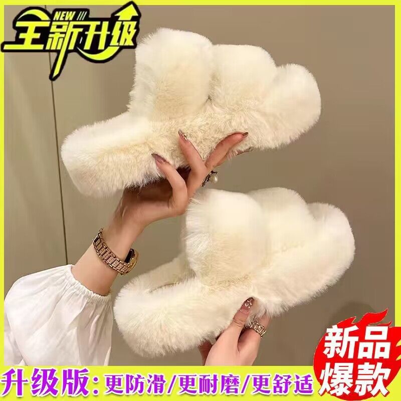 New arrival rabbit fur slippers outwear cute plaidheattechbest sellingwinter cotton slippers crossfashioneasiest for match