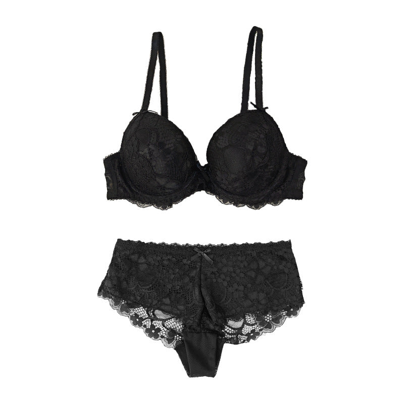 french sexy lace trim women's lingerie set - push-up, anti-sag, minimizes bust size