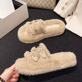 Furry slippers for women outwearfall and winter indoor home belt buckle popularplus sizethick solestuffed velvet cotton slippers trendy