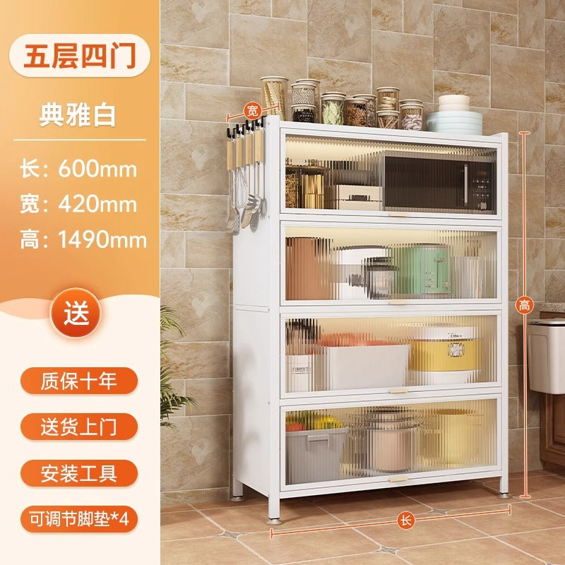 Kitchen thickened carbon steel storage rack floor-standing multi-layer dust-proof storage cabinet microwave oven with door multi-functional storage cabinet