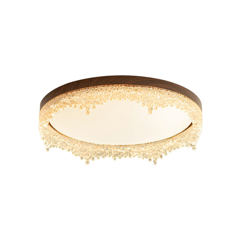 New chinoiserie walnut frame crystal water drop round led ceiling light accessible luxury bedroom master bedroom living room study