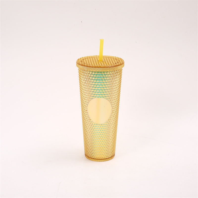 Star ⭐️ same style plastic cup durian cup wholesale high-looking straw cup with paper box water cup logo colorful electroplating