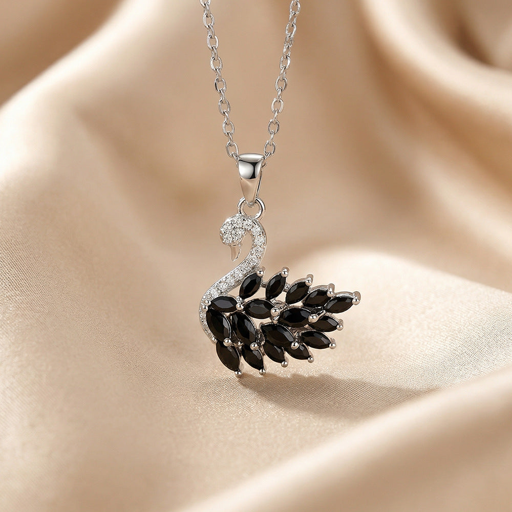 Popular popular light luxury copper inlaid zirconium full diamond swan necklace light luxury niche versatile fashion titanium steel clavicle chain jewelry
