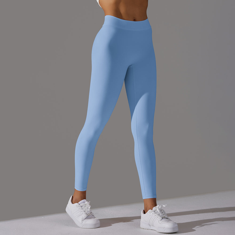 fashion brushed v-waist pleated pure color peach butt yoga pants sports running fitness tight nine-point pants