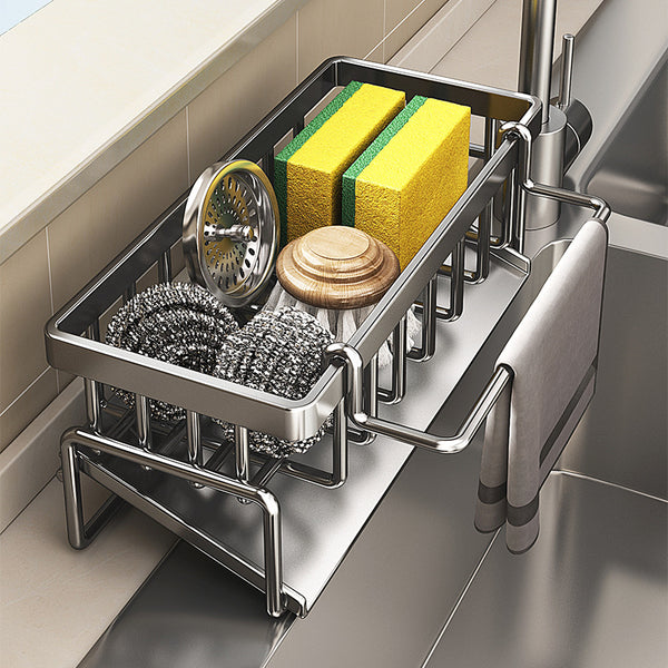 Kitchen rack, sink, rag rack, drain basket, steel faucet, dish detergent, steel wire ball storage shelf artifact