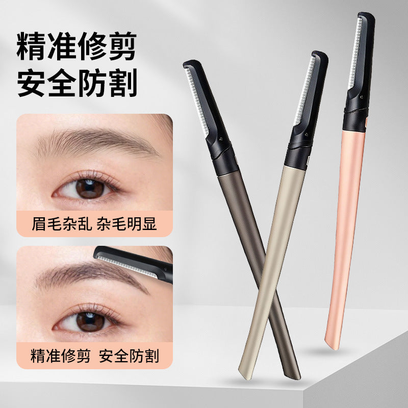 Factory-customized zinc alloy eyebrow trimmer with replaceable blades, designed for women's eyebrows, anti-scratch eyebrow razor, beauty tool for cross-border e-commerce