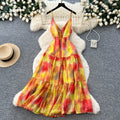 Vacation style v neckhalter suspender dress women's summerk-style sleeveless sexy waist slimming lookprinting long skirt