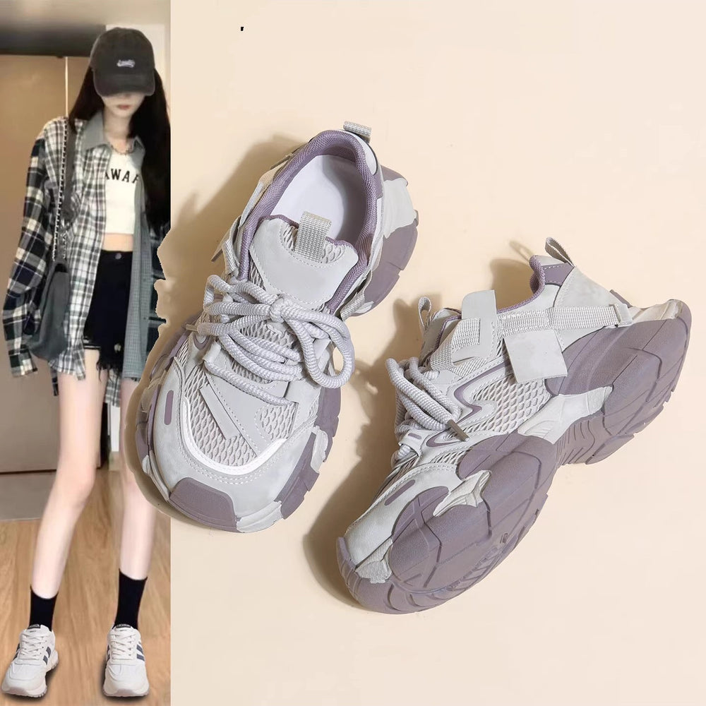 Chunky platform sneakers for women, spring/summer 2026 new collection, lace-up, versatile height increasing, mesh breathable athletic casual shoes