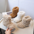 Vancahao girls' snow boots - new korean style for winter  - kids' fuzzy slippers with plush lambswool lining, warm cotton shoes
