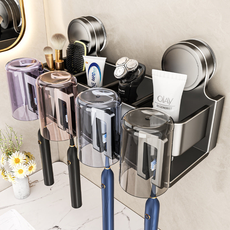 Suction cup toothbrush holder storage rack wall-mounted punch-free bathroom storage toothbrushing mouthwash cup wash wall hanging tube