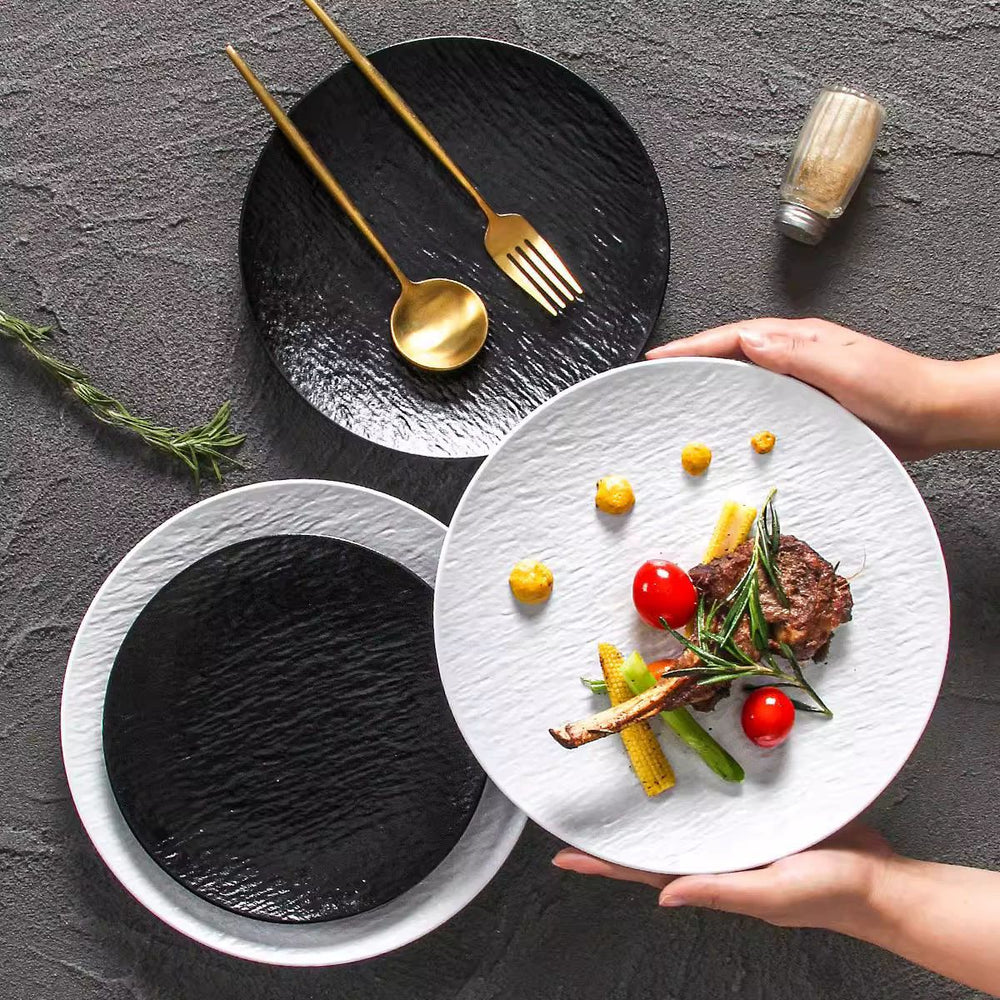 New melamine plates for commercial catering, pasta dishes, western-style steak plates, household dinner plates, high-end round plates, and flat plates
