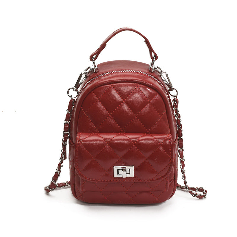 Korean style minimalist diamond pattern soft leather backpack for women, 2025 new fashionable and unique small backpack, simple shoulder travel bag